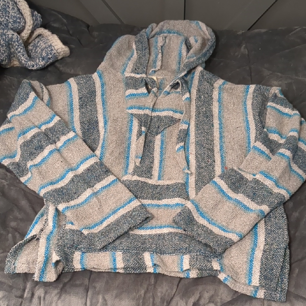 Striped Gray and Blue Women's Sweater